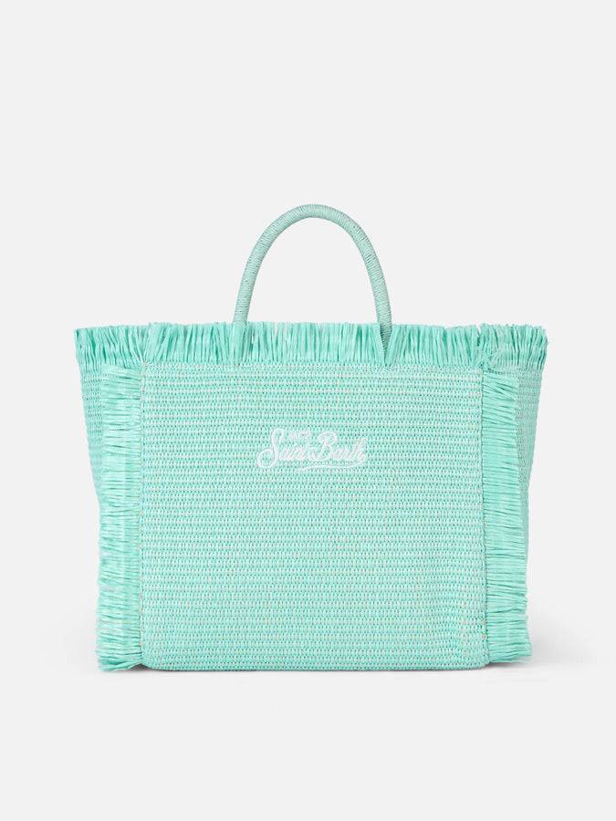 Mc2 Saint Barth Water green Colette Straw handbag with flower wood beads embellishment Qualità