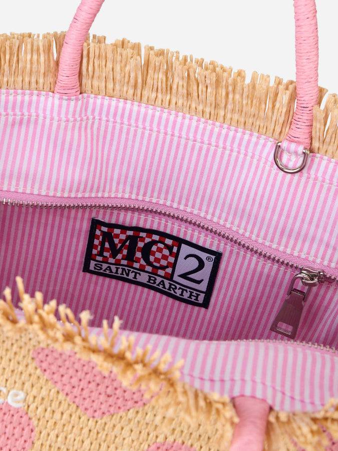 Mc2 Saint Barth Natural beige Colette Raffia handbag with hearts embroidery Vendita