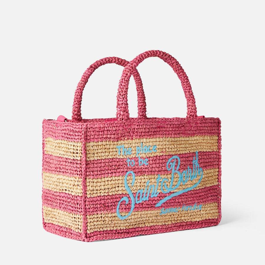 Mc2 Saint Barth Borsa Colette in rafia a righe bianche e rosa Fino Al -60%