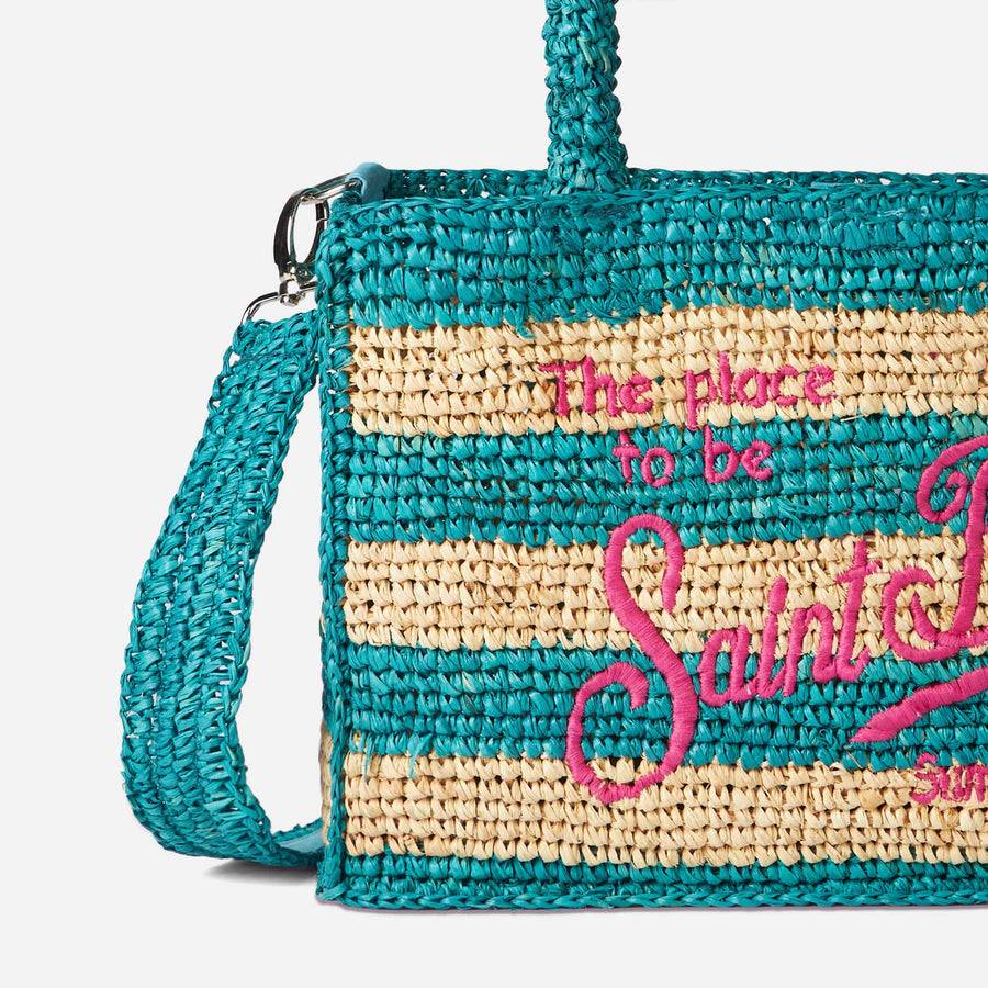 Mc2 Saint Barth Borsa Colette in rafia a righe bianche e bluette Shopping Online