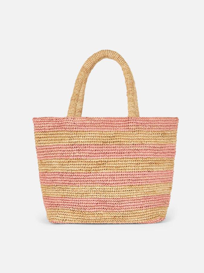 Mc2 Saint Barth Borsa midi Beach in rafia a righe rosa con pochette in cotone Prezzo Ridotto