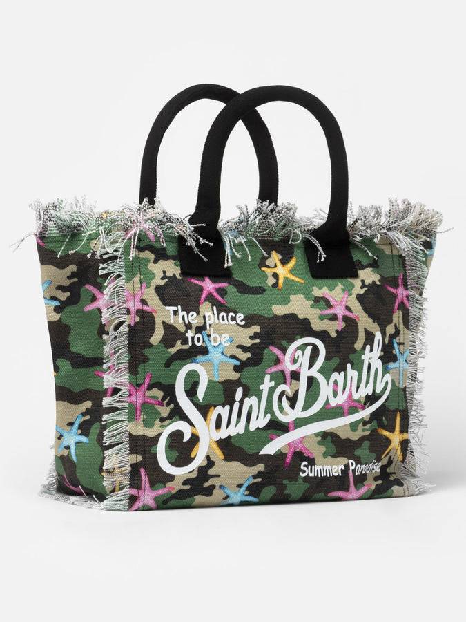 Mc2 Saint Barth Borsa tote Vanity in tela di cotone mimetico con stelle marine Vendite Flash